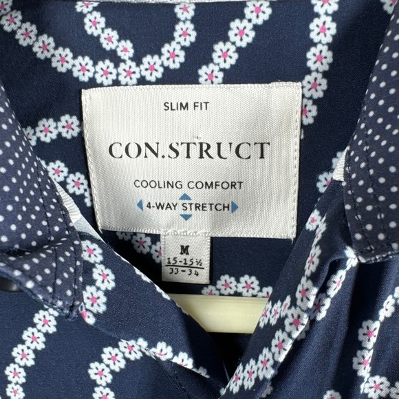 NWT CON.STRUCT 4-Way Stretch Blue Floral Slim Moisture Wicking Button Shirt M - Picture 3 of 6